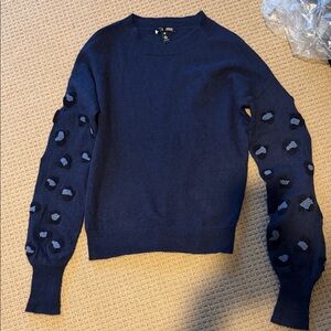 100% cashmere Midnight Blue Sweater with decorative sleeve